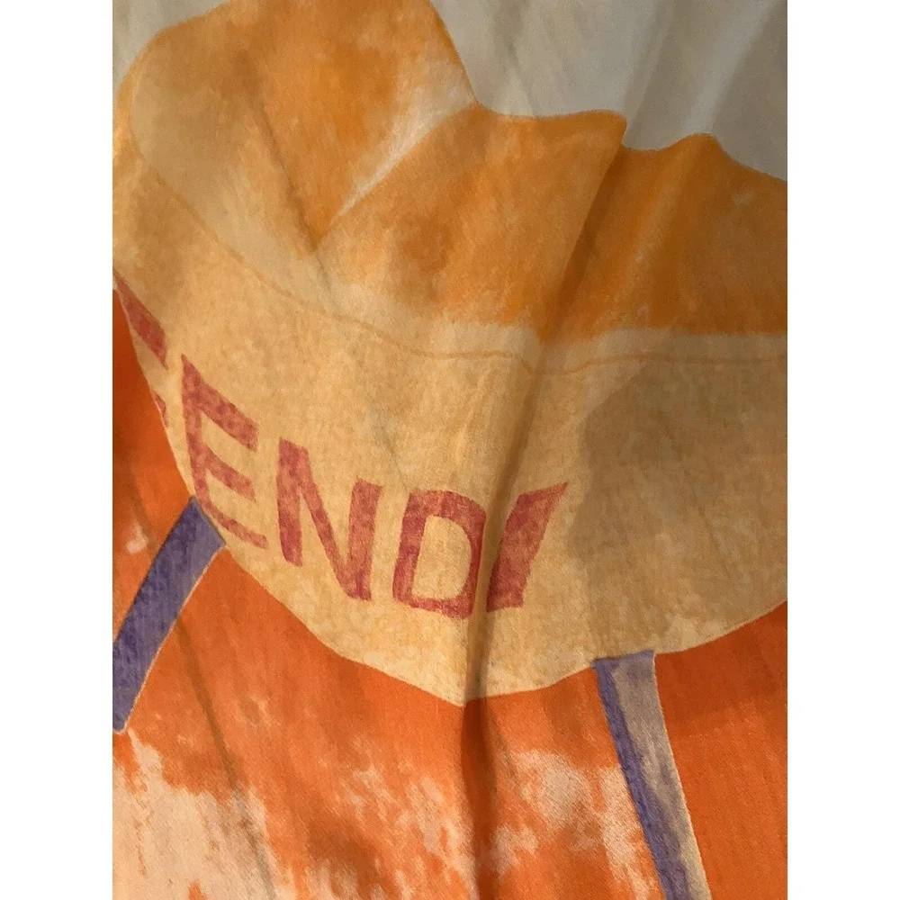 Vintage FENDI Scarf Silk Chairs Orange‎ Pink 60x15 High end Old Money